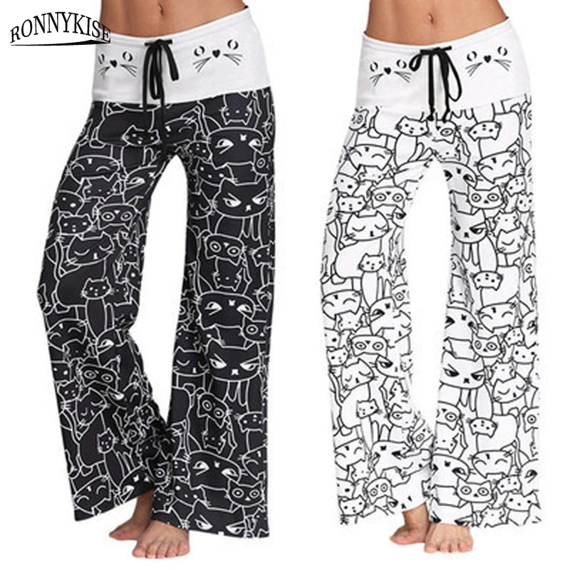 RONNYKISE/женские модные длинные штаны с рисунком кота большой колокольчик на