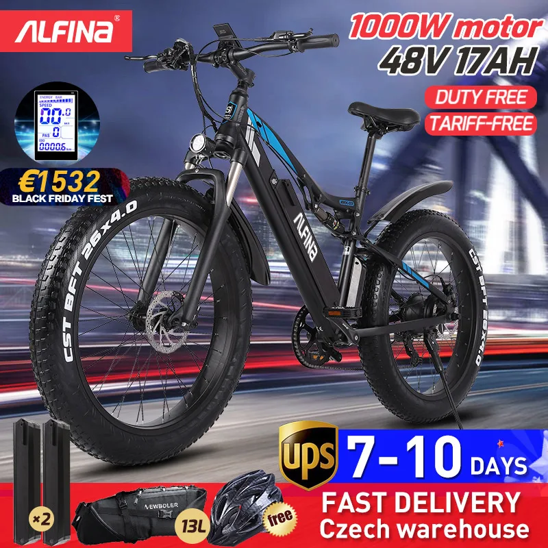 (EU Stock)ALFINA FX-03plus 1000W super motor 48V 17AH электрический велосипед, горный велосипед 45 км/ч 26 дюймов, водонепроницаемый Электрический велосипед - изображение