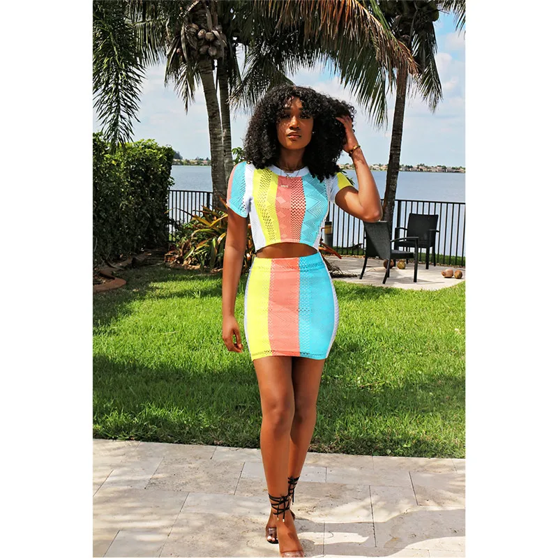 Женский сетчатый комплект из двух предметов укороченного топа и мини юбки в