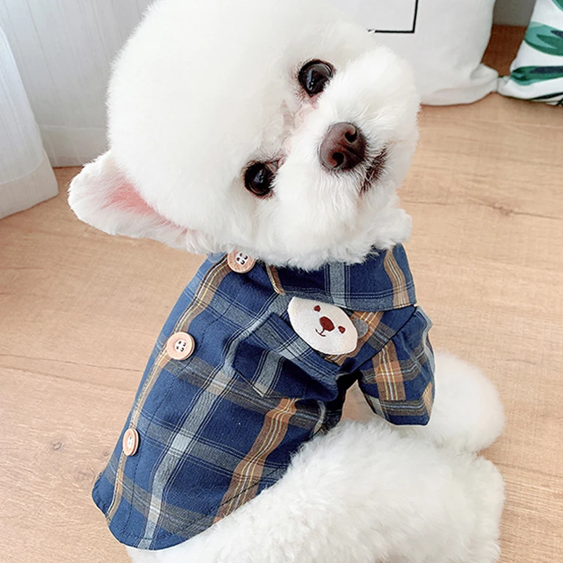 

Bear Plaid pet shirt is thinner than bear Chenery Cat Puppy Teddy dog clothes in summer dog shirts for dogs