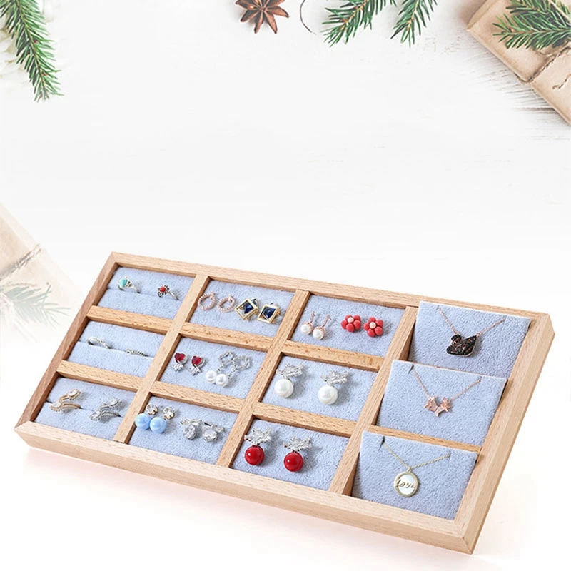 Твердый деревянный ювелирный дисплей лоток кольцо серьги ожерелье коробка для