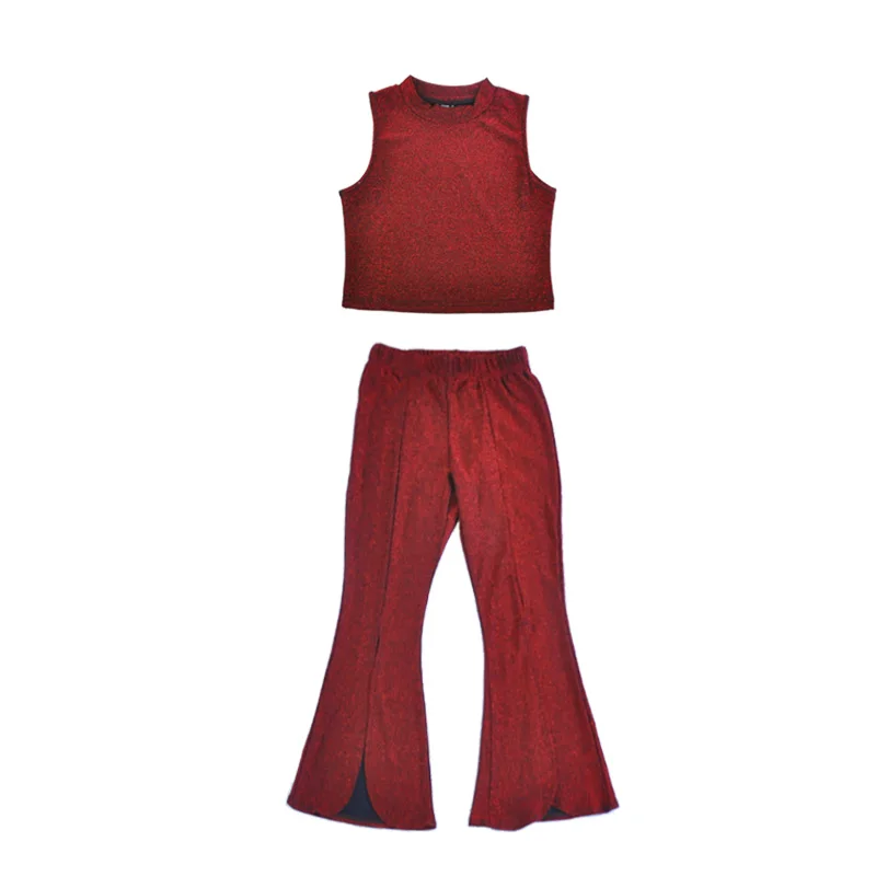 

Girls Jazz Dance Costumes Children Hip Hop Clothing Street Dance Red Wide-Leg Pants Set Stage Show Halloween Costumes DQS2975