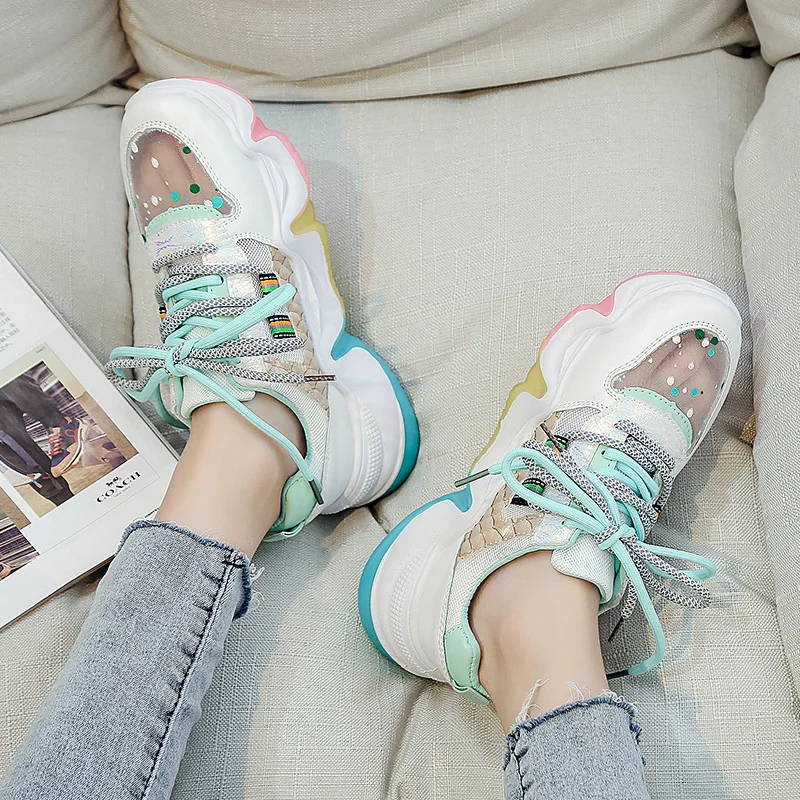 

Jookrrix 2020 Women Summer Female Increased 5cm Chunky Shoes For Women Fashion Breathable Comfortable Casual Sneakers ZD2800