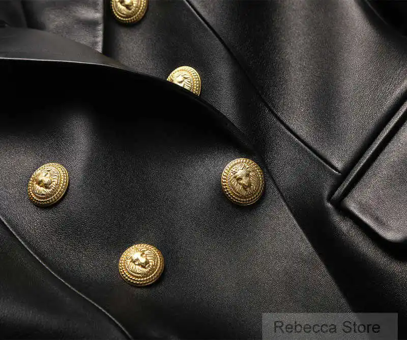 

BOP Woman Luxury Classic SOFT Lambskin Leather Fitted Blazer with double breasted buttons Notched collar peaked shoulder