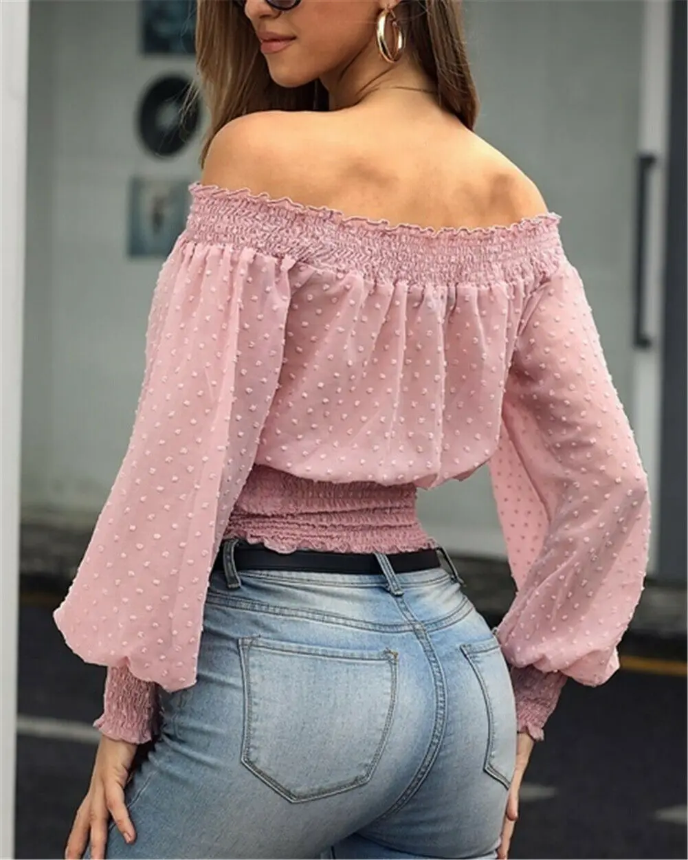

2019 New Autumn Women Off Shoulder Puff Sleeve Blouses Tops Fashion Ladies Long Sleeve Crop Top Shirts Slim Casual Blouses
