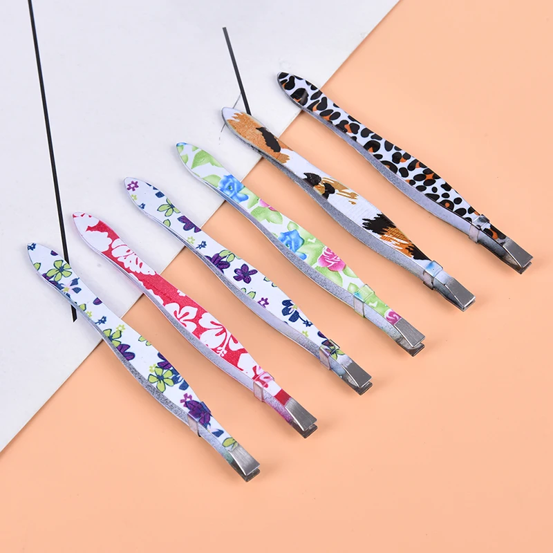 

Пинцет для бровей, зажим для бровей из нержавеющей стали с цветочным принтом, инструмент для снятие макияжа