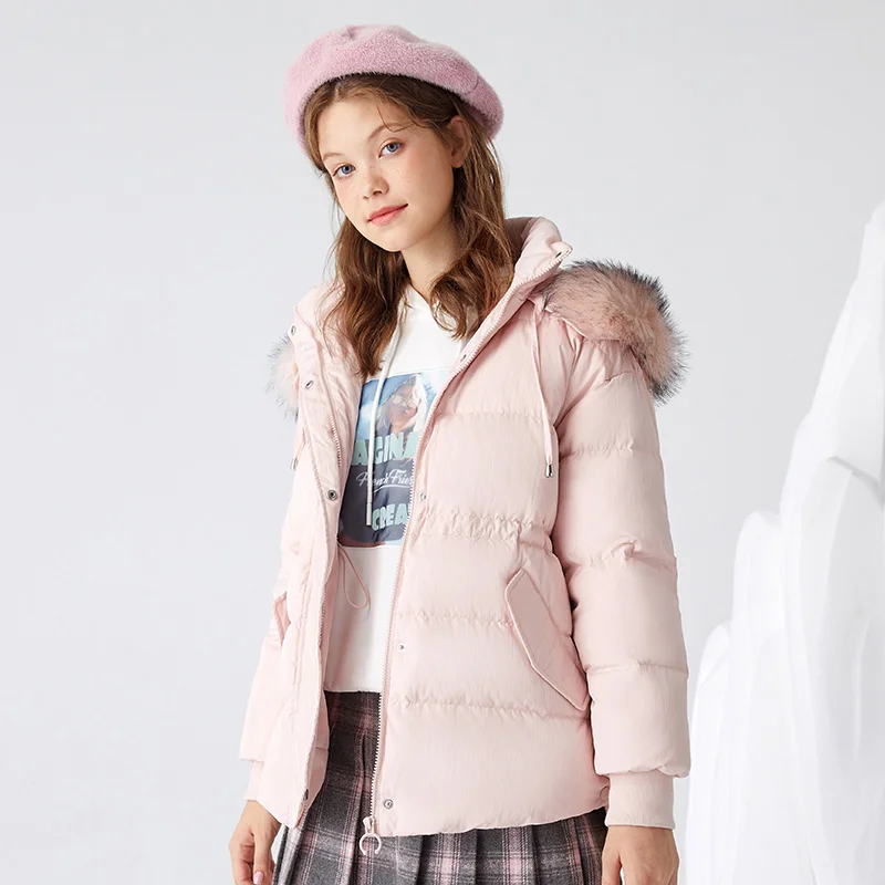 

2020 down coat women winter loose fashion hooded fur collar girl winter jacket thick warm down jacket for woman
