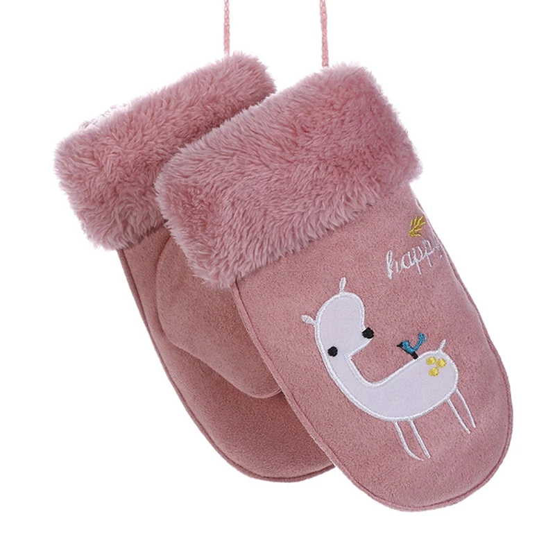 Pink Новые бархатные детские варежки, зимние теплые митенки детские толстые перчатки без пальцев для мальчиков и девочек от 3 до 8 лет - Цвет: Pink