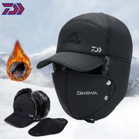 2021 new daiwa fishing winter thermal bomber hats men women ear protection face mask windproof ski cap velvet thicken couple hat