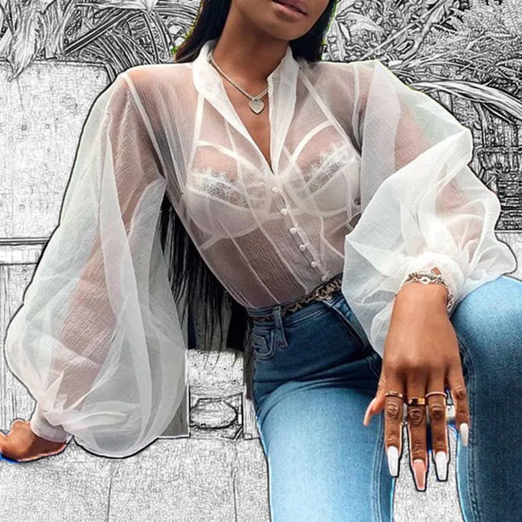 Женская шифоновая блузка свободная однотонная блуза из органзы с v образным