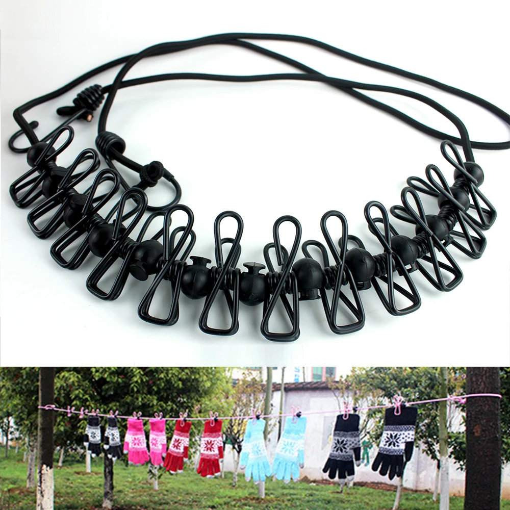 Портативная выдвижная вешалка для белья с 12 прищепками сушилка одежды дома и