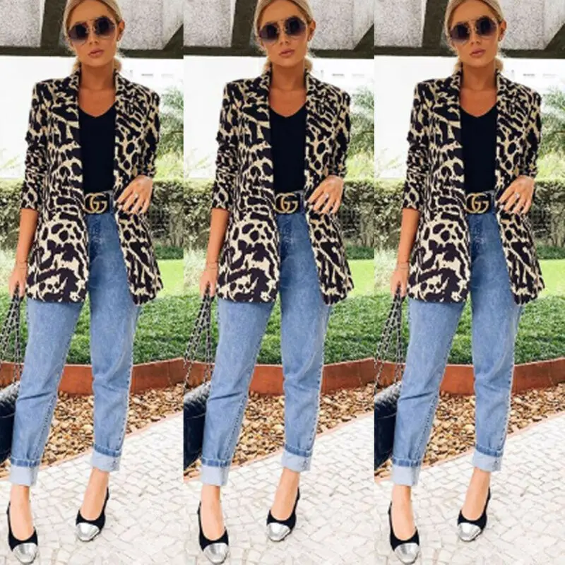 

2019 Autumn Leopard Jacket Women Sweater Top Warm Casual Elegant Coats Winter Cardigan Long Sleeve Coat