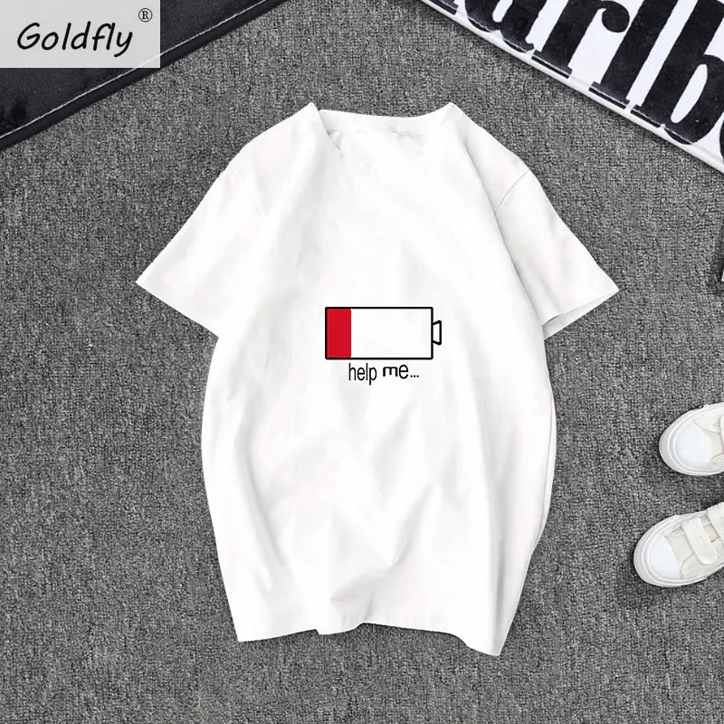 Новые хлопковые футболки с принтом батареи Топы И Футболки коротким рукавом