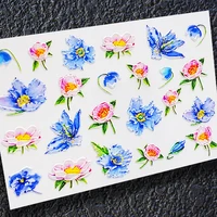 3d acrylic engraved nail sticker spring blue flowes desgin water decals empaistic nail water slide decals z0280