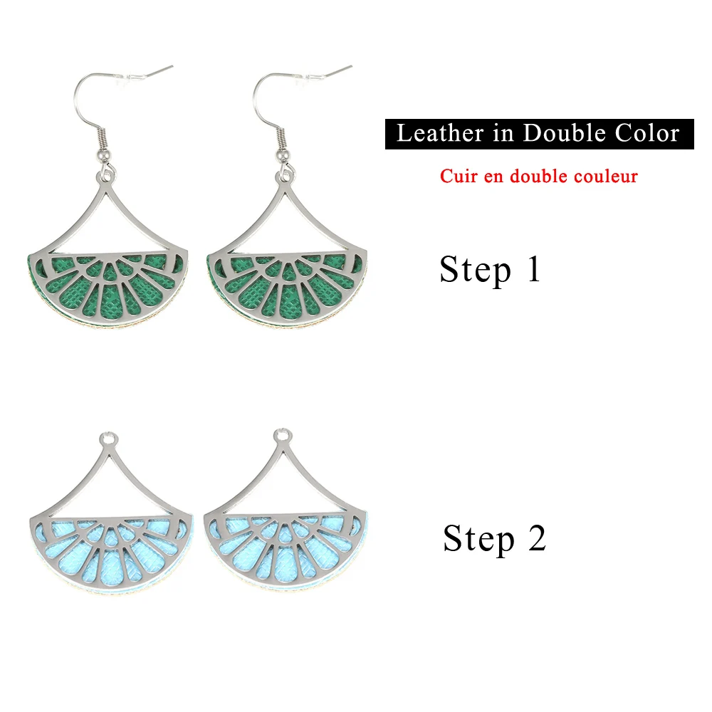 Cremo Stainless Steel Geometric Fan Pendant Earrings for Women Georgette Drop Hanging Earrings Leather Dangle Earrings Jewelry
