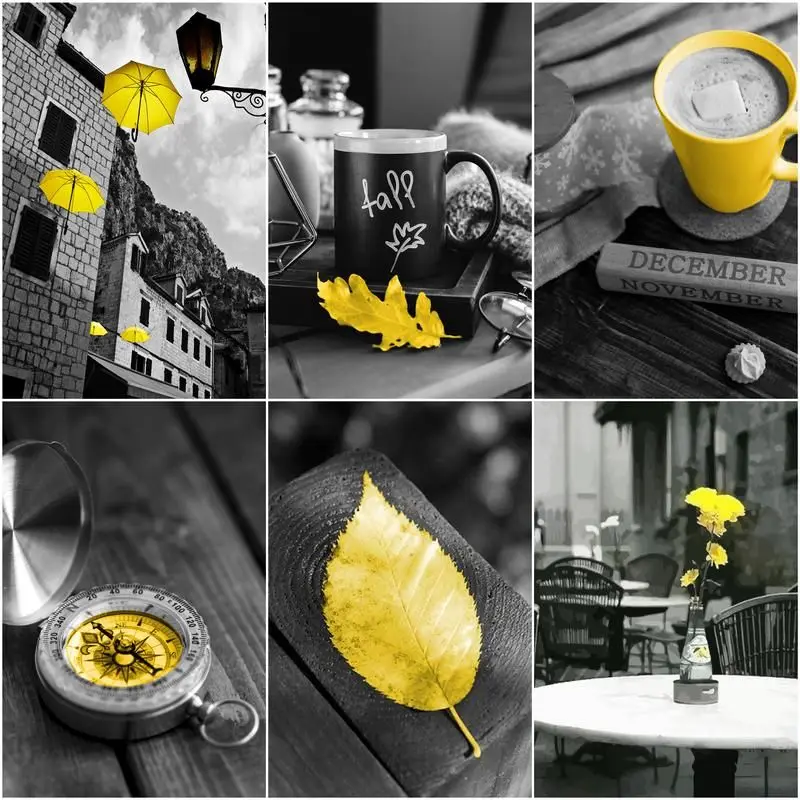 

CHENISTORY 5D Diamond Painting Black Yellow Landscape Diamond Embroidery City Scenery Full Square Diamond Mosaic Rhinestone Pic