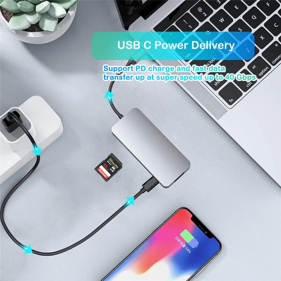 USB C type концентратор для HDMI 4K VGA адаптер 3 0 PD порт питания MacBook Pro 2018/2017/2016 samsung S8/S9 Plus| |
