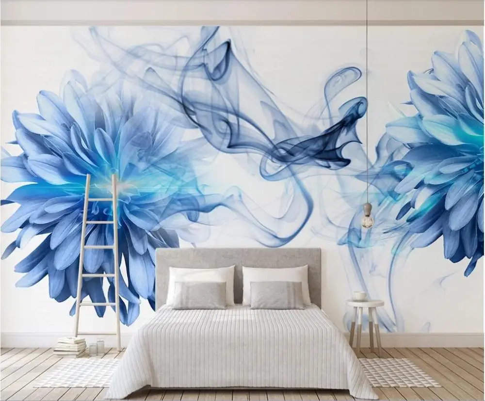 XUE SU Wall covering custom wallpaper mural modern minimalist abstract smoke blue flower bedroom background wall classical natural blooming floral wallpaper retro rustic shabby chic cottage blue flower wall paper for bedroom wall covering