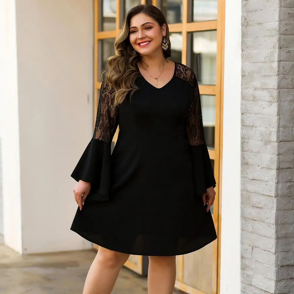 WHZHM Кружевное Вечернее Платье женское элегантное с длинным Расклешенным рукавом