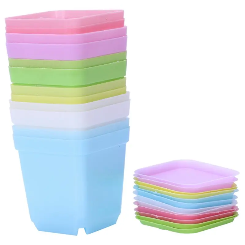 

Colorful Plastic Plant Pots With Saucers, Set Of 12