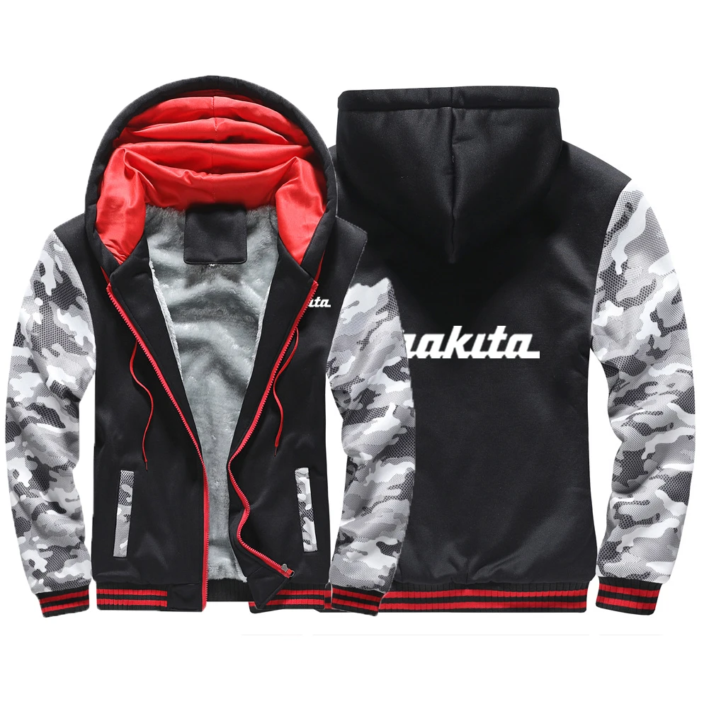 

2021 Winter Mans Makita Logo Hoodies Plus Velvet Thickening Casual Comfortable Sweatshirts Zipper Casual Jacket Coats