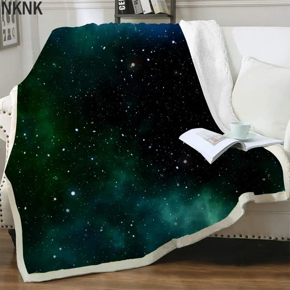 

NKNK Brank Galaxy Blankets Space Bedding Throw Universe Plush Throw Blanket Nebula Bedspread For Bed Sherpa Blanket Fashion