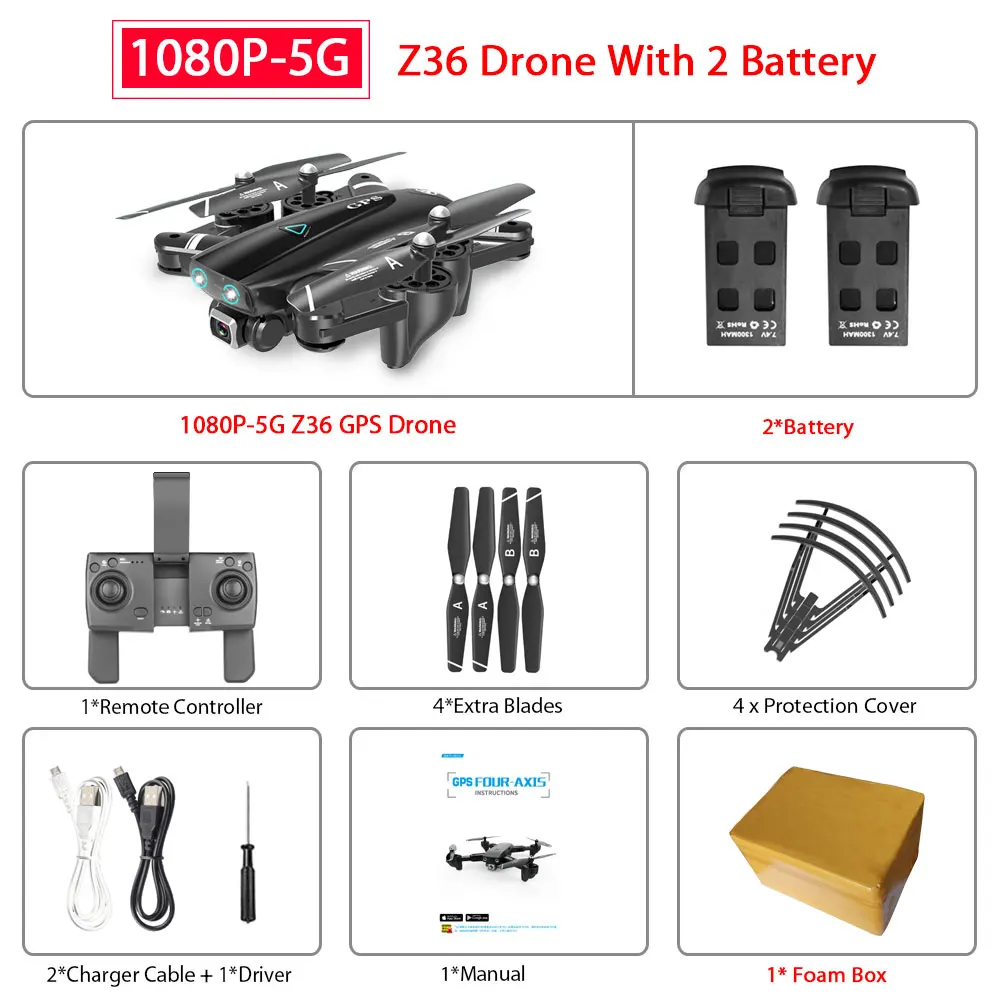 ZWN Z36 gps Квадрокоптер с 720 P/1080 P/4 K HD камерой Rc вертолет gps с фиксированной точкой wifi FPV Дрон следуй за мной режим vs SG900-S E520S - Цвет: 1080P-5G 2B Foam