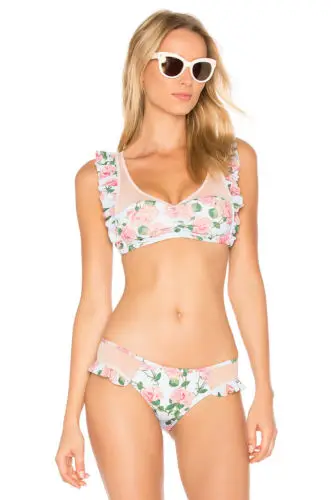 Women sexy Bikini Set Floral print bathing suit Padded Push Up Swimsuit low waist Swimwear mesh Ruffles beachwear biquini 2018 |