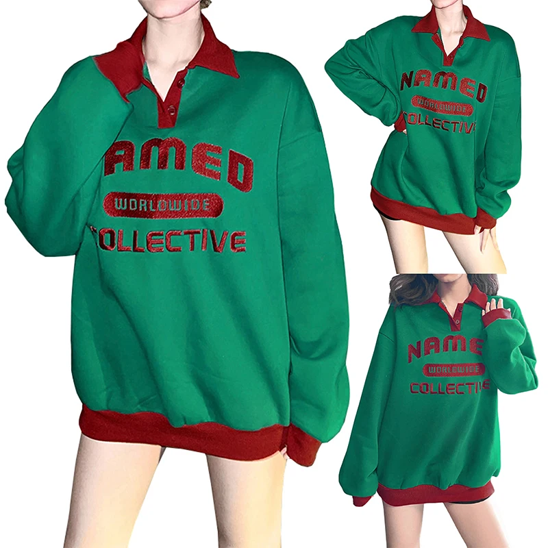 

Осенняя женская Свободная Толстовка с длинным рукавом и принтом букв с отворотом, Женский винтажный Модный пуловер, топы