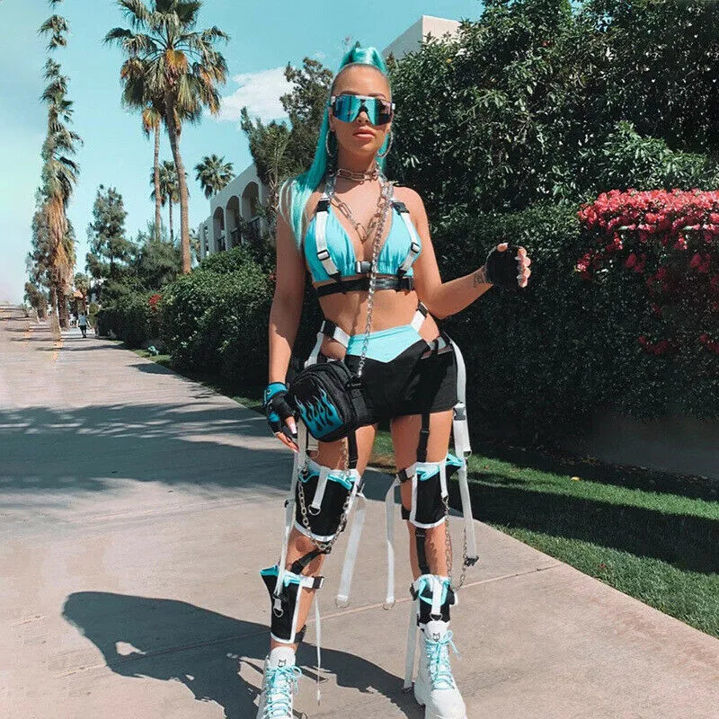 

Sexy Women Two Piece Buckle V-neck Bodysuit Bustiers Tank High Waist Shorts Summer Patchwork Hollow Out Deep V-Neck Women's Sets