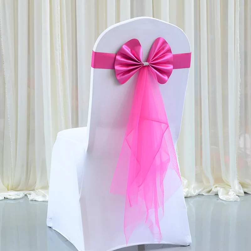 

Cheap 50/100pcs/Lot Pink/Red/ Chair Sashes With Butterfly Bow For Wedding Decoration and Organza Chair Sash Wedding Wholesale