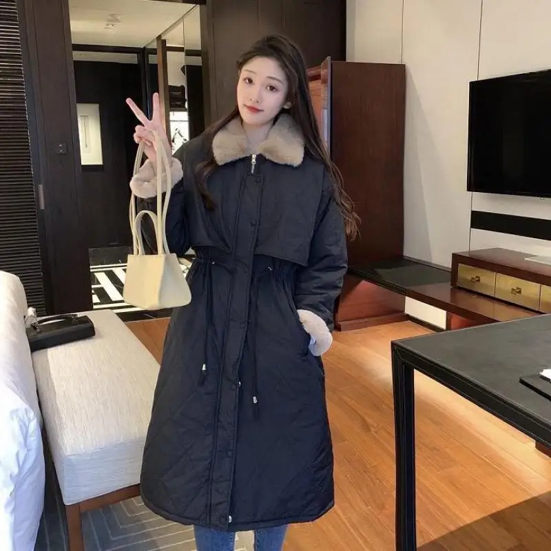 

WEIHAOBANG 2021 Winter New Women's Cotton Clothes Lapel Zipper Pocket Long Slim Fit Large Warm Long Sleeve Cotton Clothes