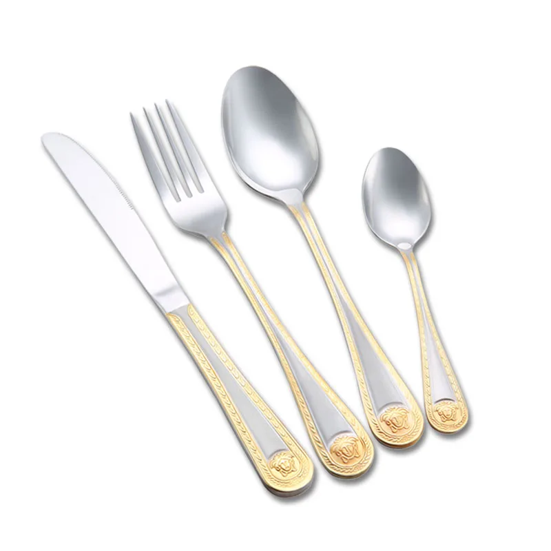 4 Pieces/set of Cutlery Retro Western Food Gold-plated Knife Golden Set Stainless Steel Steak | Дом и сад