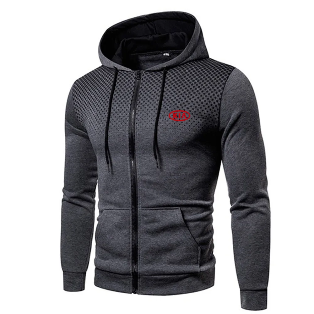

2021 Spring and autumn new men's KIA CAR long-sleeved logo tide brand printed hooded sweatshirt pocket zipper pullover men