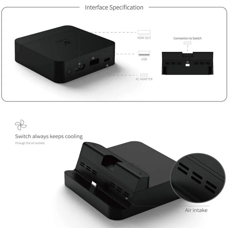 Портативная док-станция для nintendo Switch, док-станция GuliKit с USB-C зарядка PD Stand, HDMI адаптер и USB 3,0 порт черный