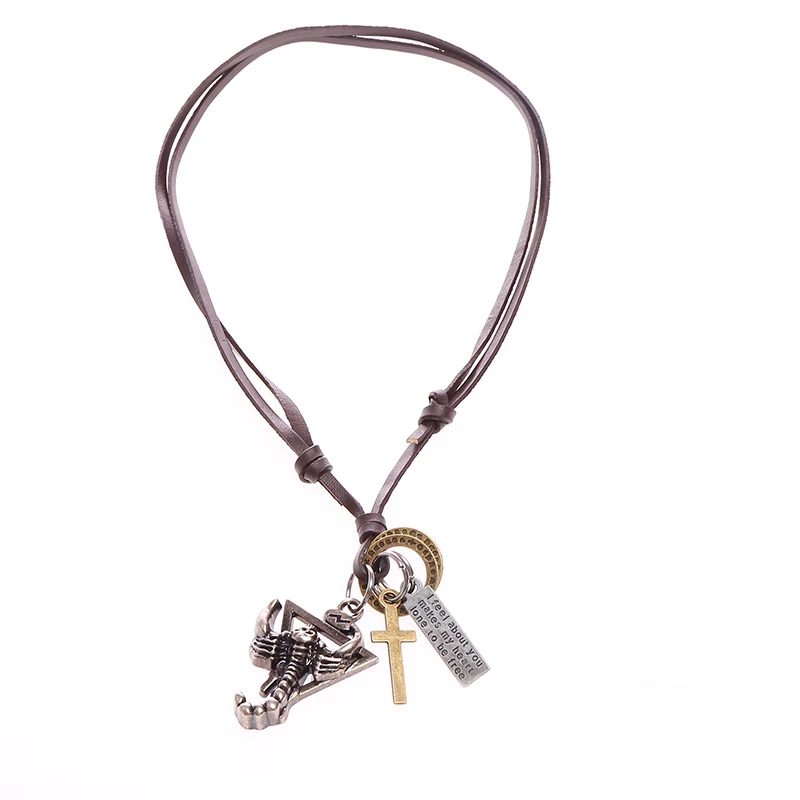 Элегантный костюм ювелирные изделия длинное ожерелье скорпион кулон кожа Винтаж