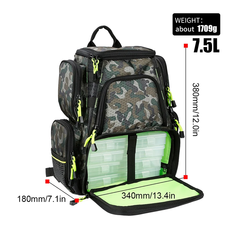 BAG WITH 4 BOXES SeaKnight SK004 Large Fishing Bag 1000D Nylon 41*44*20cm MultiFunction Breathable Army Green Big Outdoor Fishing Tackle 2 Layers - Цвет: BAG WITH 4 BOXES