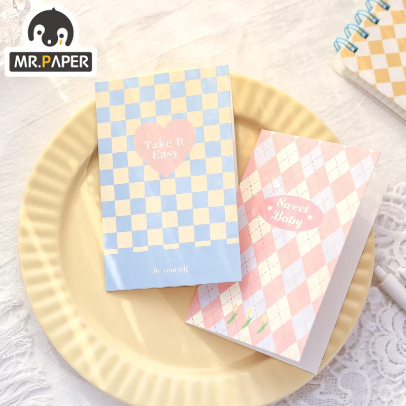 

Mr.Paper 4 Design Cream Plaid Series Greeting Card With Envelope Handmade DIY Decoration Gift Card Writing Paper Gift