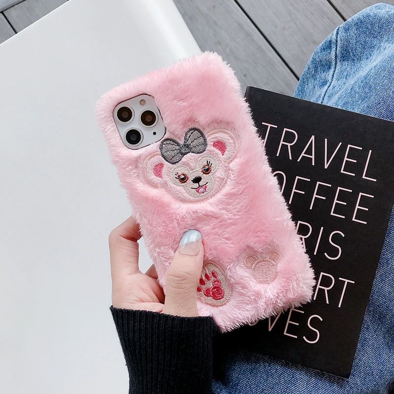 Cute 3D Cartoon Rabbit Monkey Fur plush warm phone Case For 7 8 Plus X XS 11 Pro MAX XR Protective Back Cover With Glass Film |