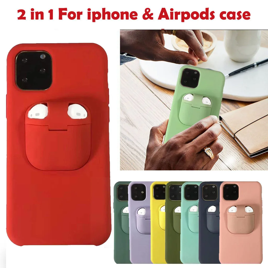 2 in 1 Wireless Headset Set Protection for IPhone 11 Pro And For AirPods Phone Case Cover Soft Back Cases Silicone shell | Мобильные