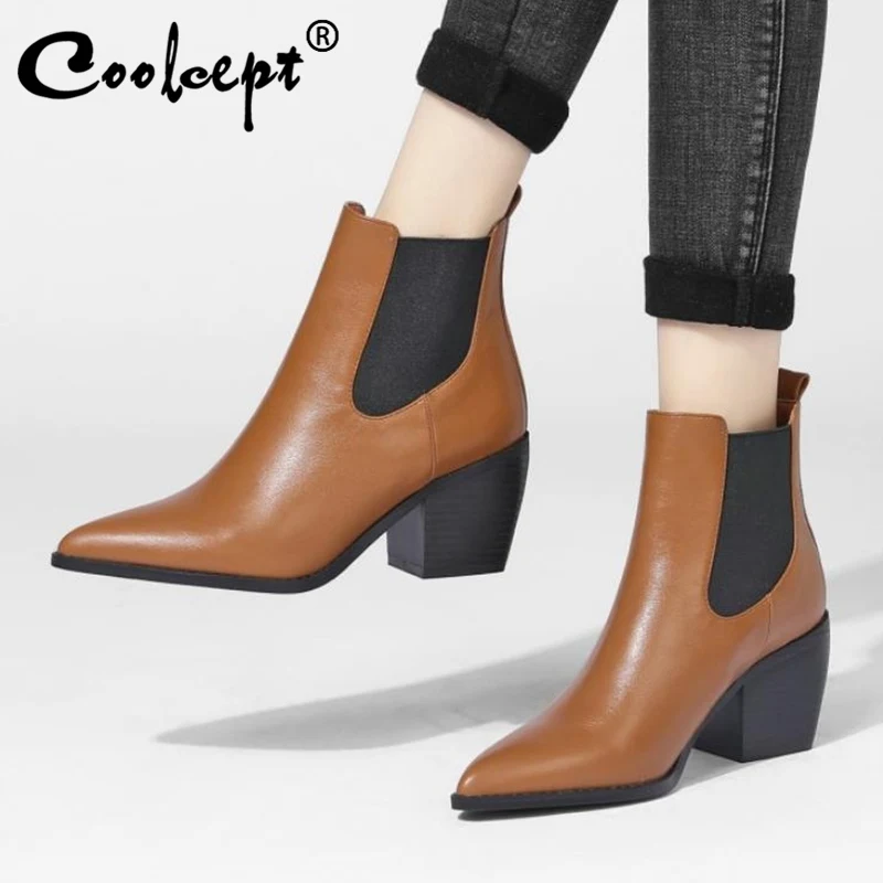 

Coolcept Size 34-43 Women Ankle Boots Sexy Leopard High Heel Winter Shoes Woman Pointed Toe Short Boot Office Lady Footwear