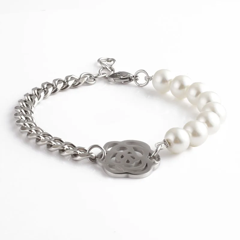 

B019 Titanium Steel hip-hop Imitation Pearl Bracelet