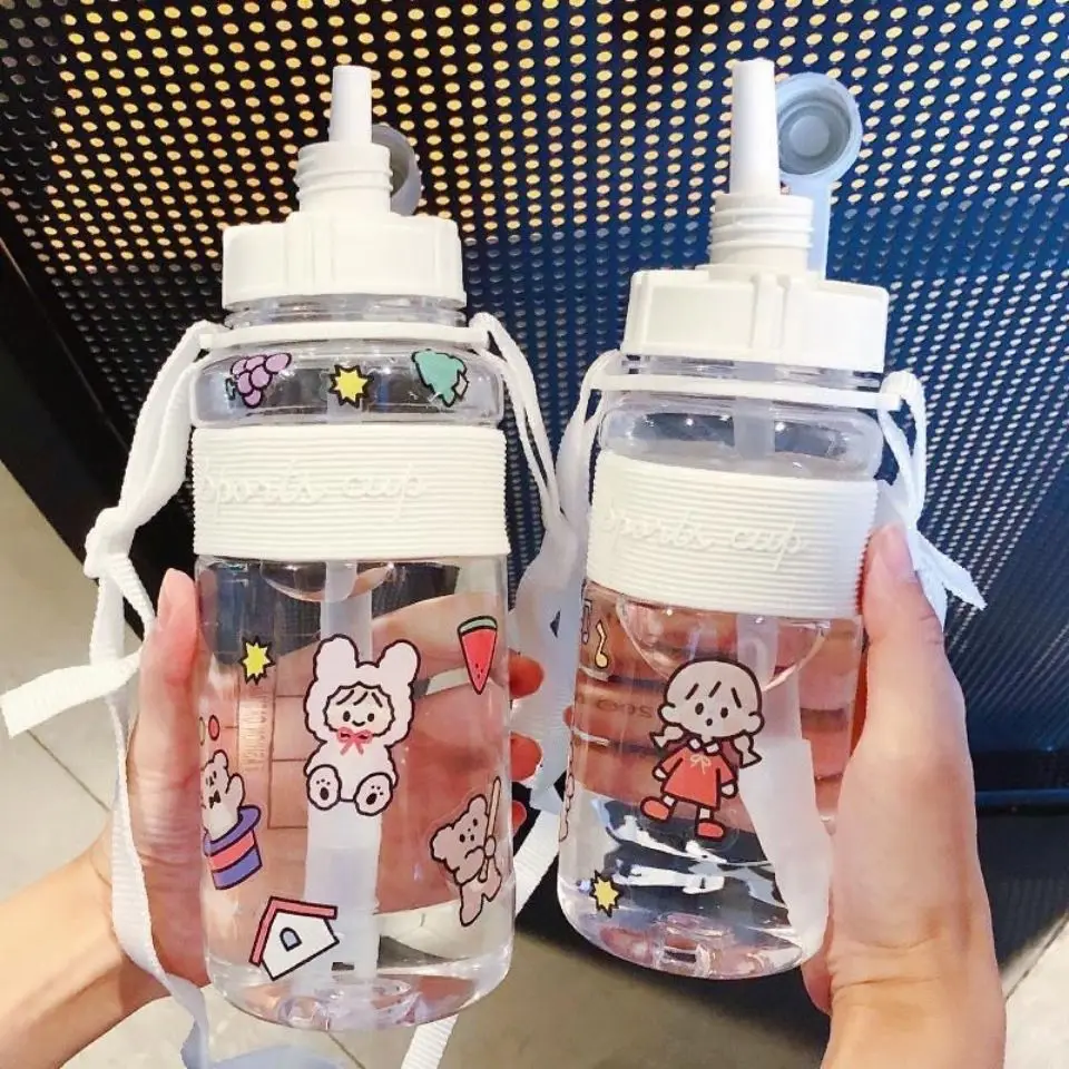 

Korean version net red straw water cup boys and girls lovely simple plastic cup fall proof large capacity portable cup