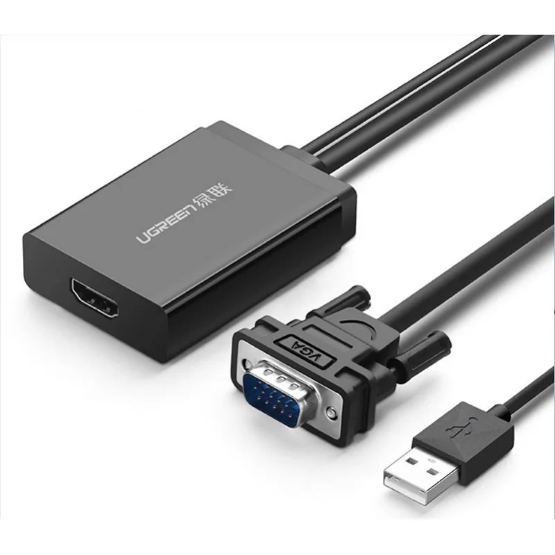Кабель преобразователь UGreen VGA в HD для монитора компьютера ТВ проектора HDMI