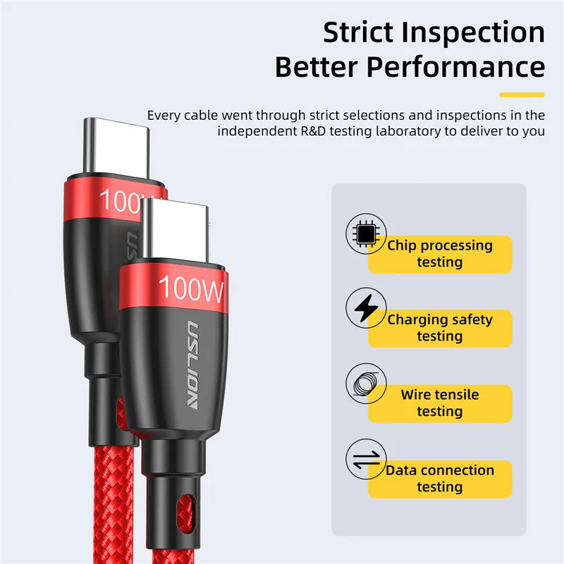 USLION PD 100W USB C to Type Cable for Samsung Xiaomi Redmi MacBook Pro QC4.0 5A Fast Charging Type-C Devices | Мобильные телефоны