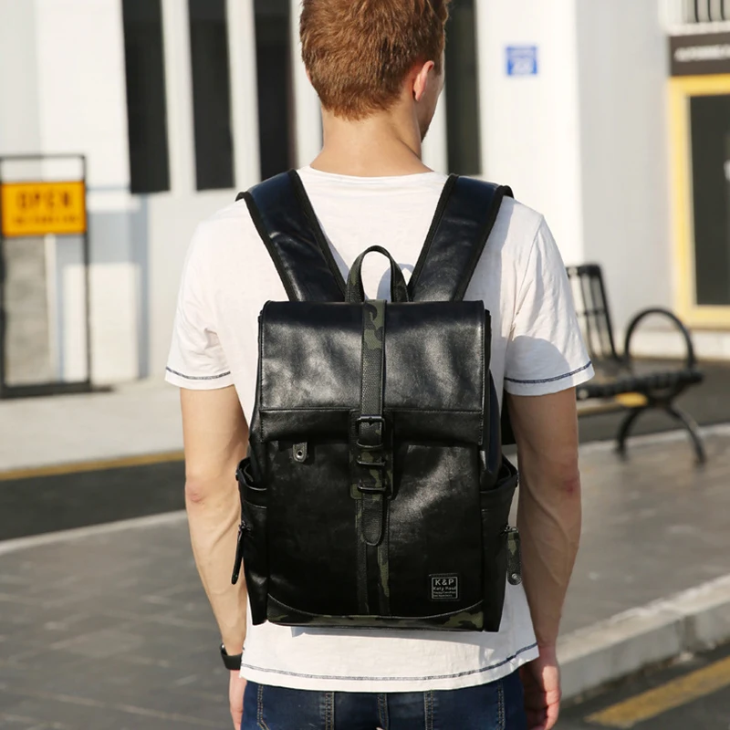 Мужской рюкзак из искусственной кожи повседневный дорожный ранец для ноутбука