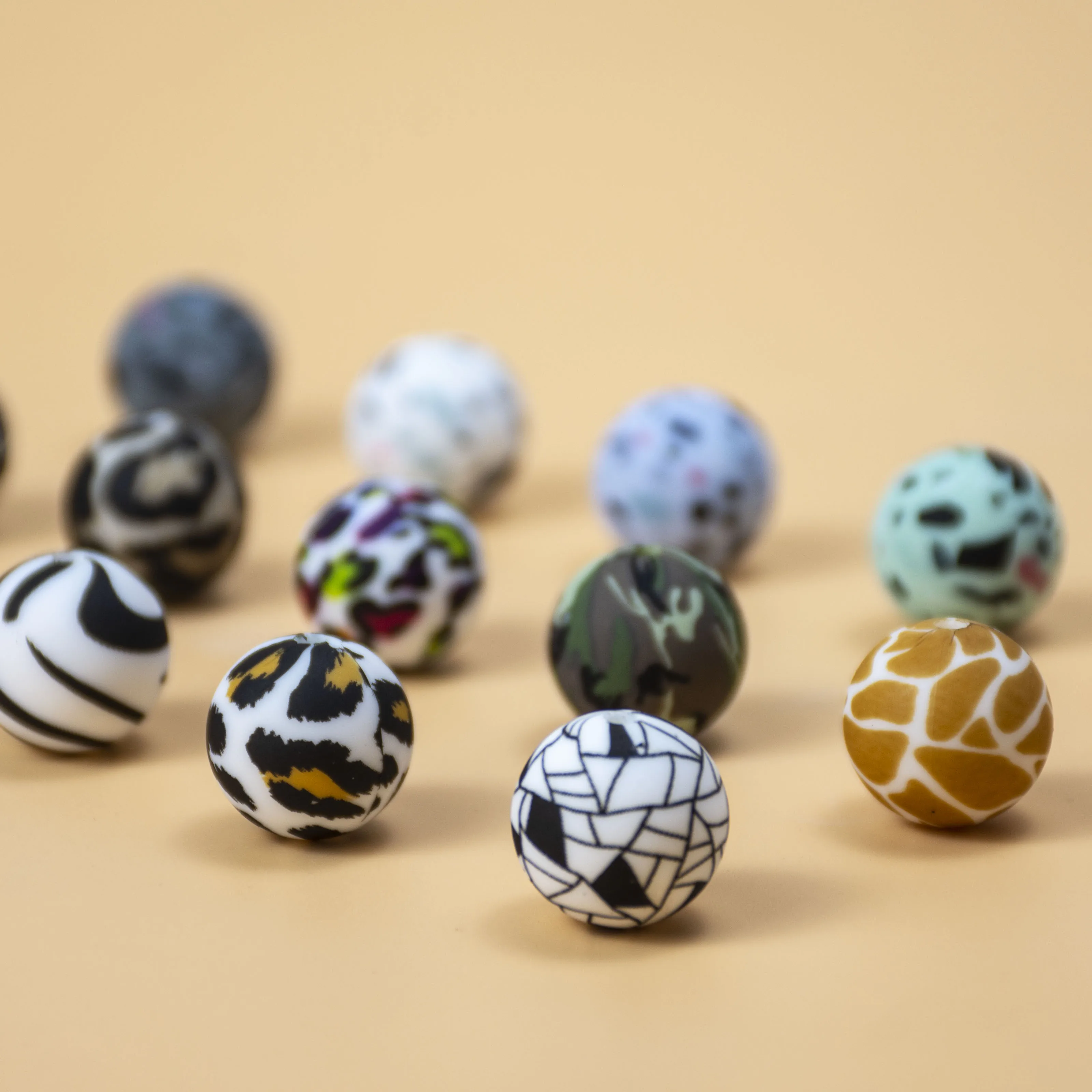 Cuentas redondas de silicona de 15 MM, collar de lactancia con estampado de leopardo geom&eacute;trico respetuoso con el medio ambiente, cadena de chupete DIY, grado alimenticio, 10 Uds.-1
