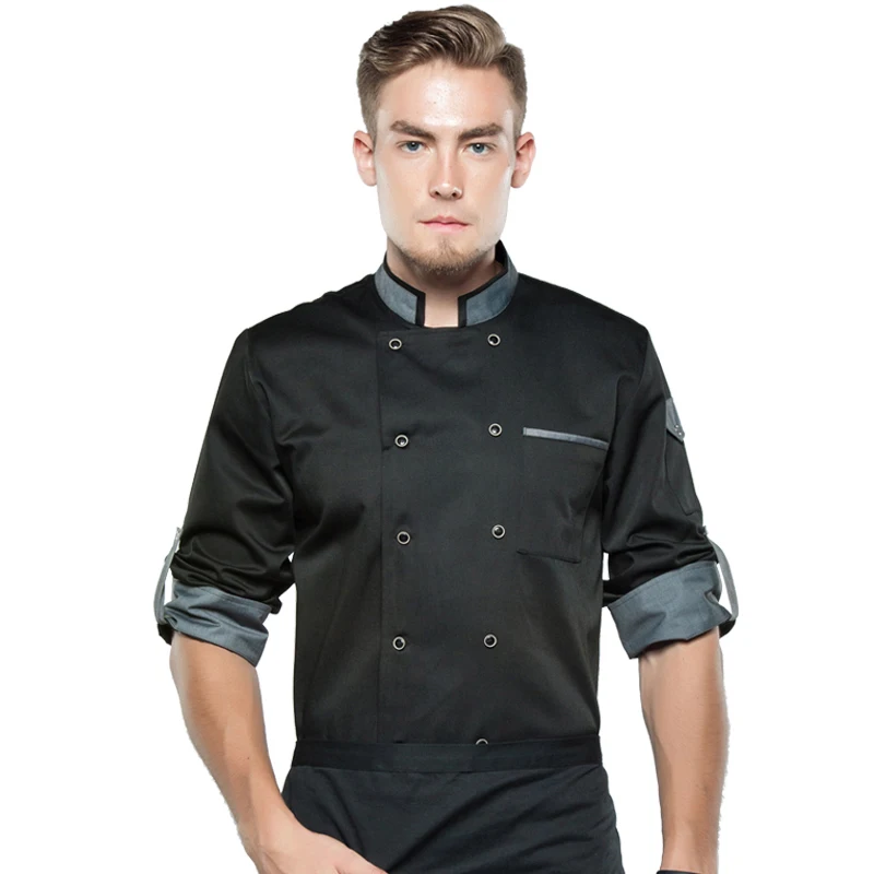 Куртка шеф-повара с длинными рукавами, унисекс, унисекс, униформа для повара, ресторана, отеля, кухни, униформа официанта, черная куртка от AliExpress WW
