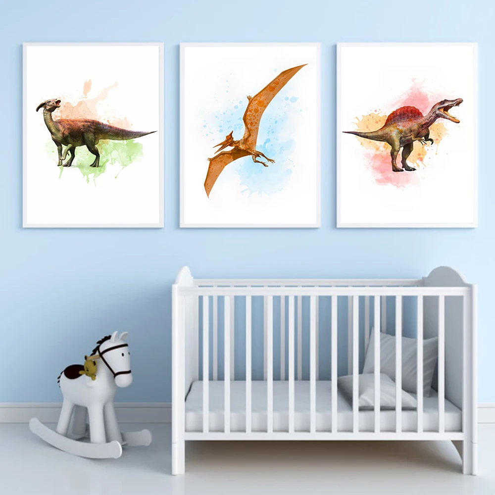 

Modern Poster Cartoon Dinosaur Canvas Painting Watercolor Art Print European Minimalist Wall Picture For Living Room Home Decor