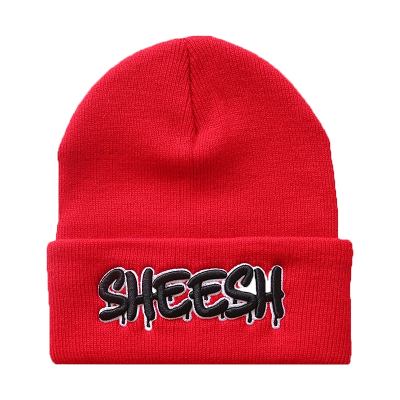 black skully hat Sheesh 100% Cotton Letter Warm Winter Ski Beanie Hip Hop Knitted Hat Skullies Beanie Unisex Fashion Outdoor Casual Hats black skullies